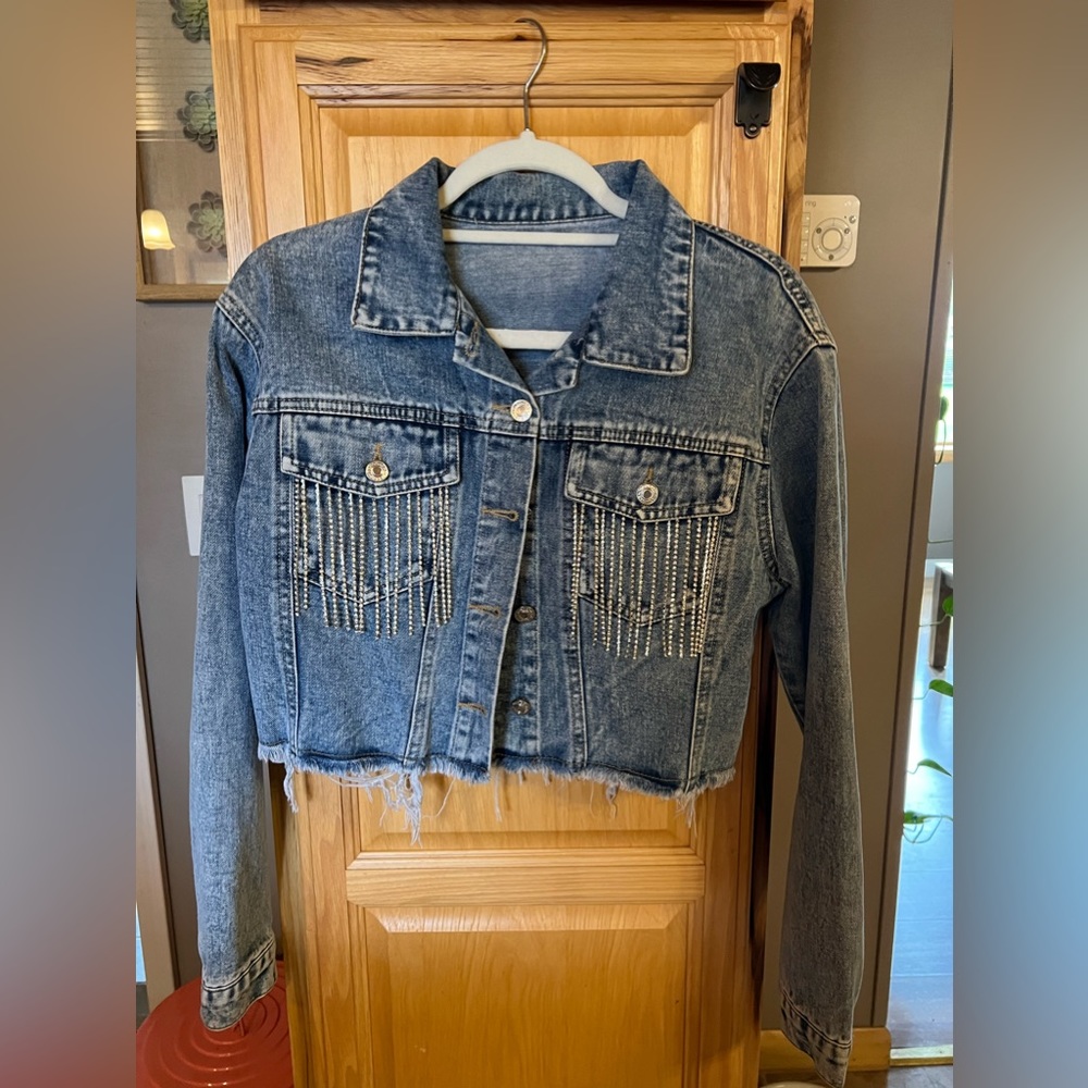 Crop denim jacket - Fringe Bling